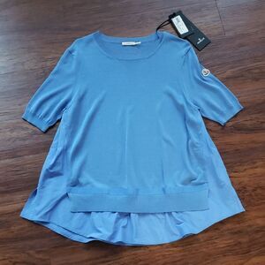 Moncler Blue Women's Knit Top Size XL NEW Chic Feminine Preppy